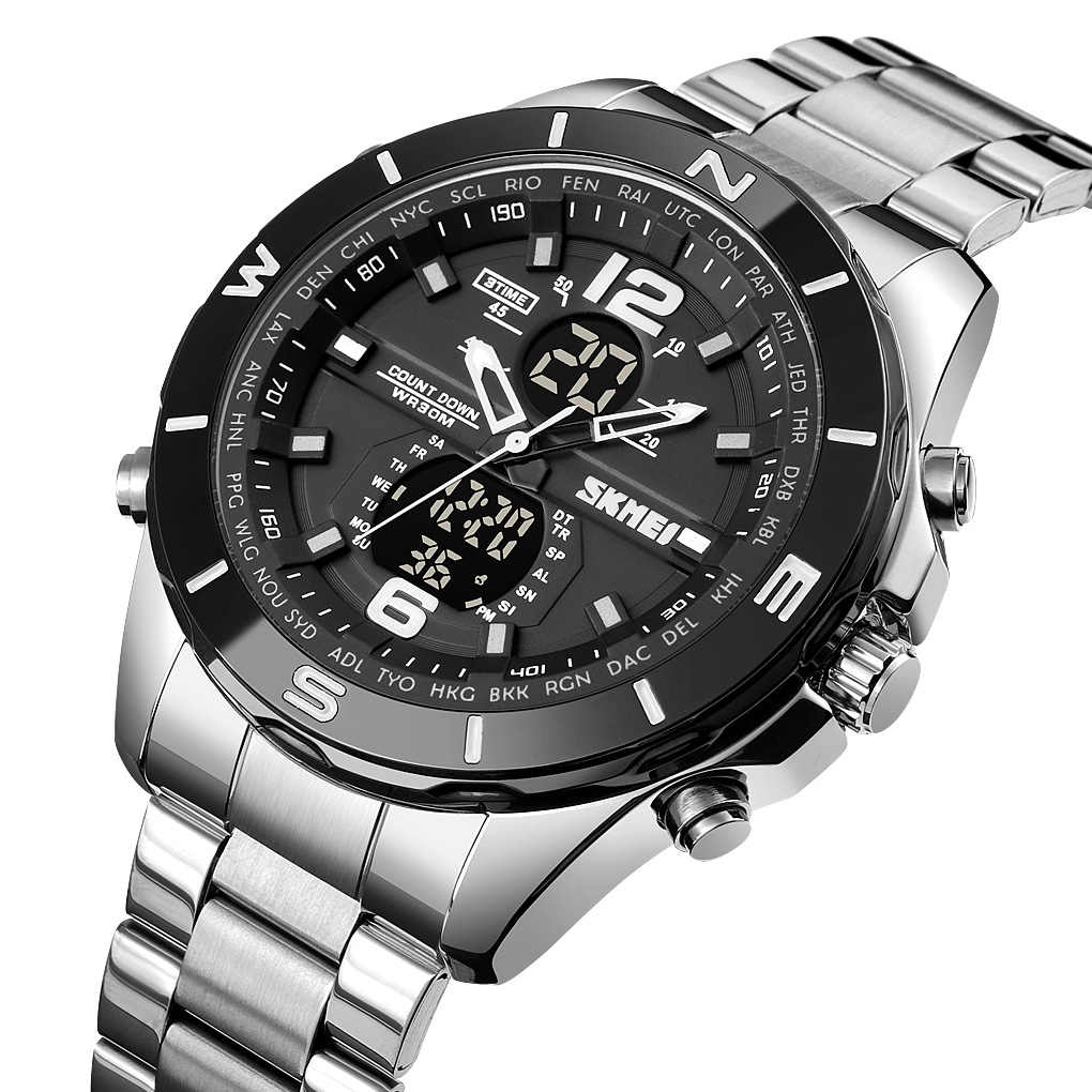 RELOJ SKMEI 1670 PLATEADO FONDO NEGRO ANALOGICO DIGITAL - 1