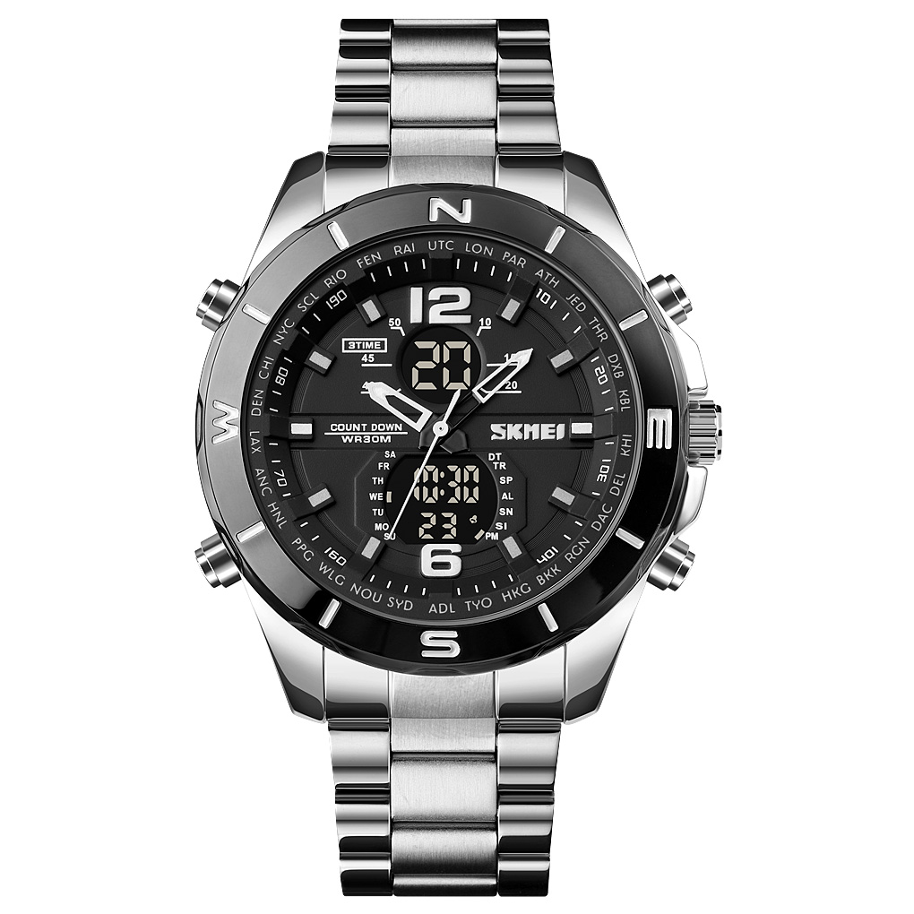 RELOJ SKMEI 1670 PLATEADO FONDO NEGRO ANALOGICO DIGITAL - 2