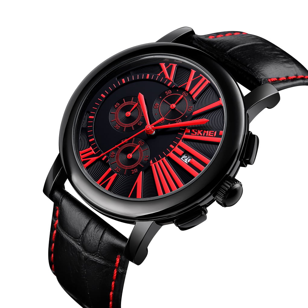 RELOJ SKMEI 9196 NEGRO CON DETALLES ROJOS CRONOGRAFO - 1
