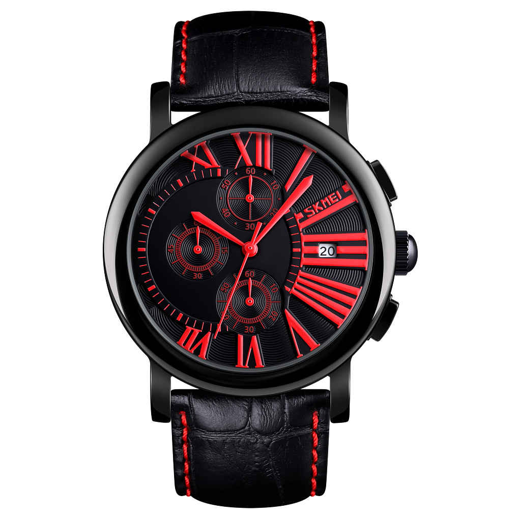 RELOJ SKMEI 9196 NEGRO CON DETALLES ROJOS CRONOGRAFO - 2