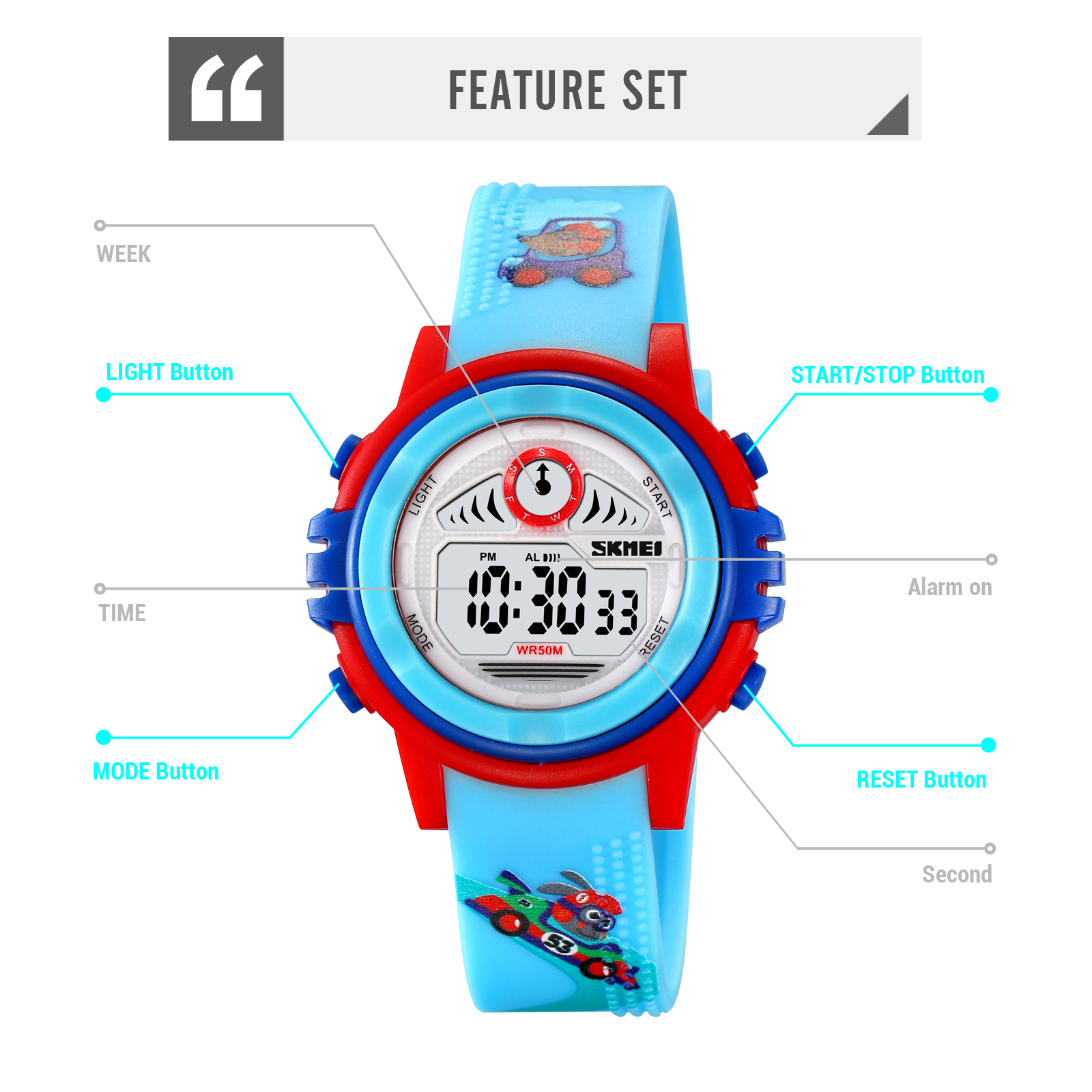 RELOJ SKMEI 2266 CON DISEÑOS PARA NIÑOS CON LUCES - 2