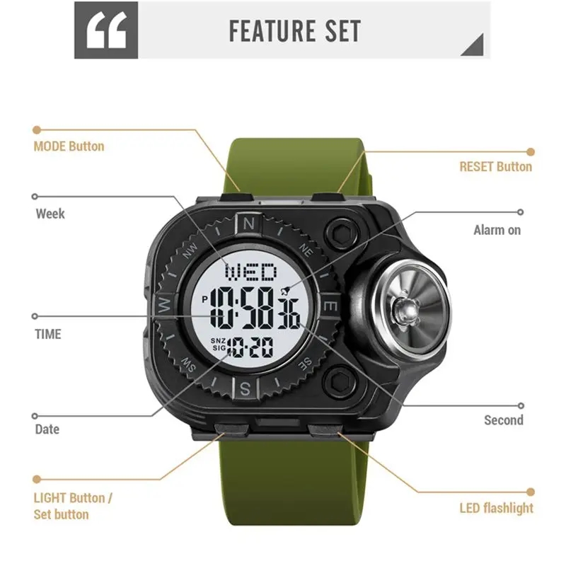 RELOJ SKMEI 2187 LINTERNA CORREA VERDE SILICONA - 1