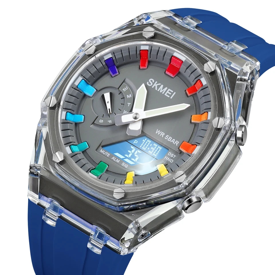 RELOJ SKMEI 2100 AZUL CORREA SILICONA HORA MUNDIAL - 1
