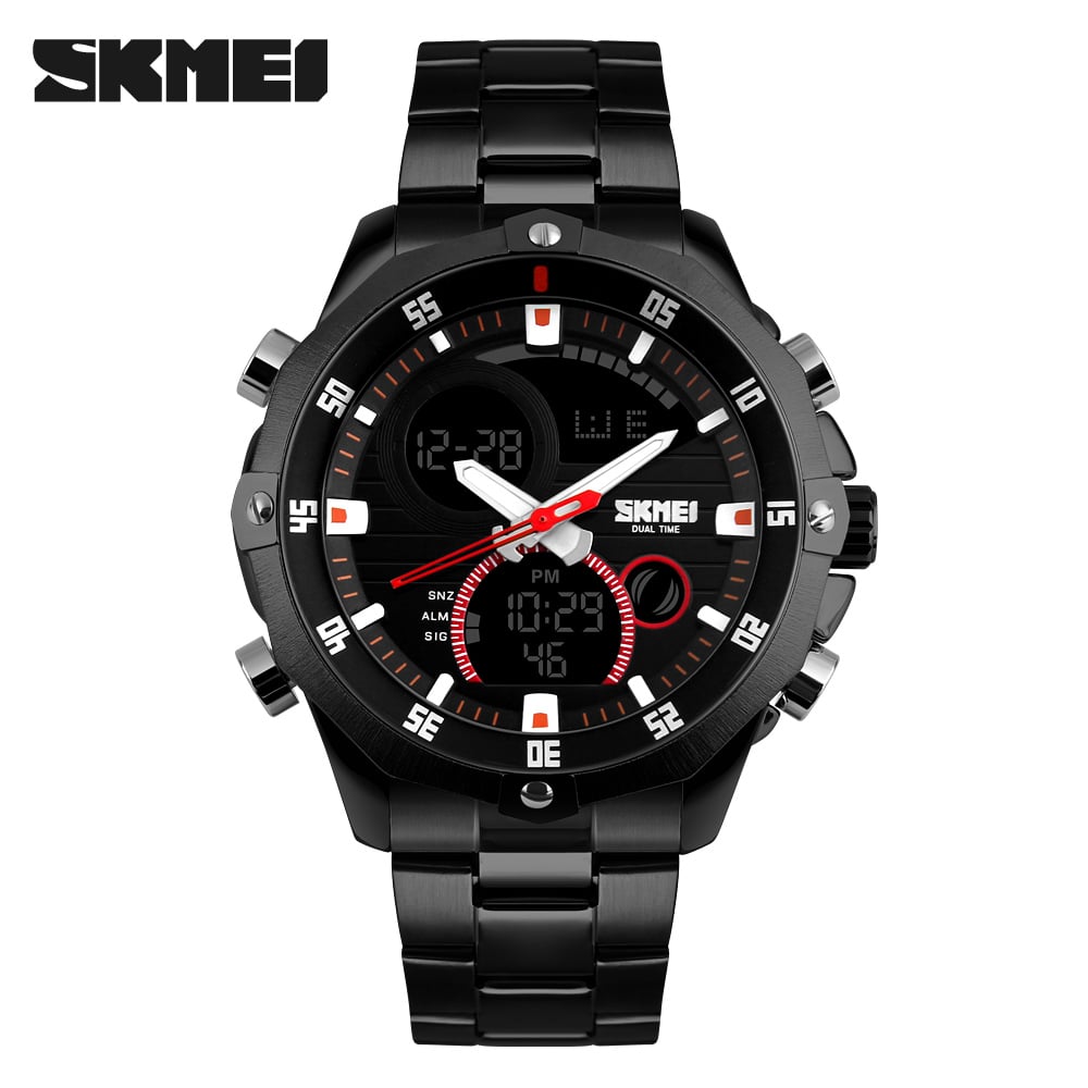 RELOJ SKMEI 1146 NEGRO GIRATORIO CORREA ACERO DIGITAL ANALOGO - 2
