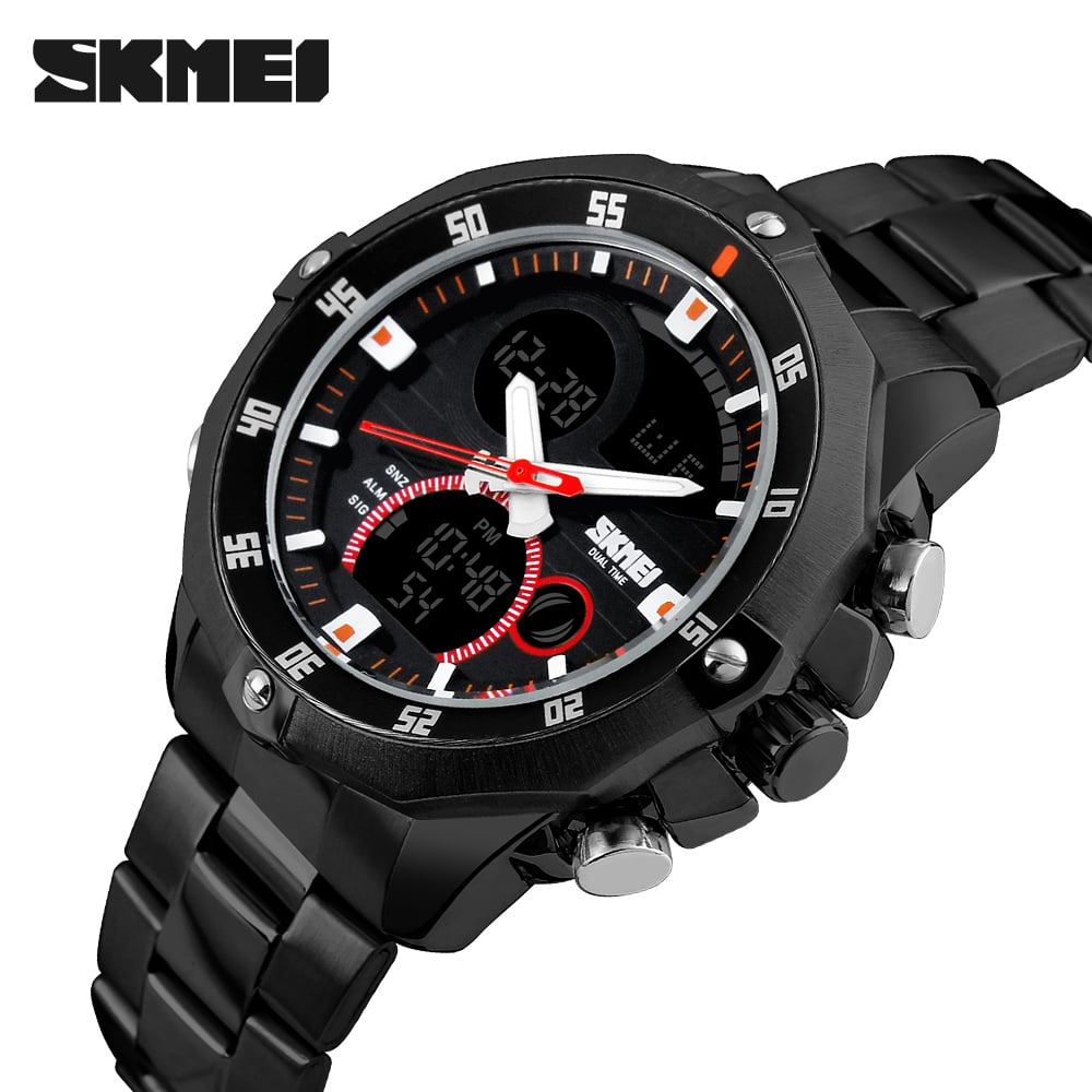 RELOJ SKMEI 1146 NEGRO GIRATORIO CORREA ACERO DIGITAL ANALOGO - 3