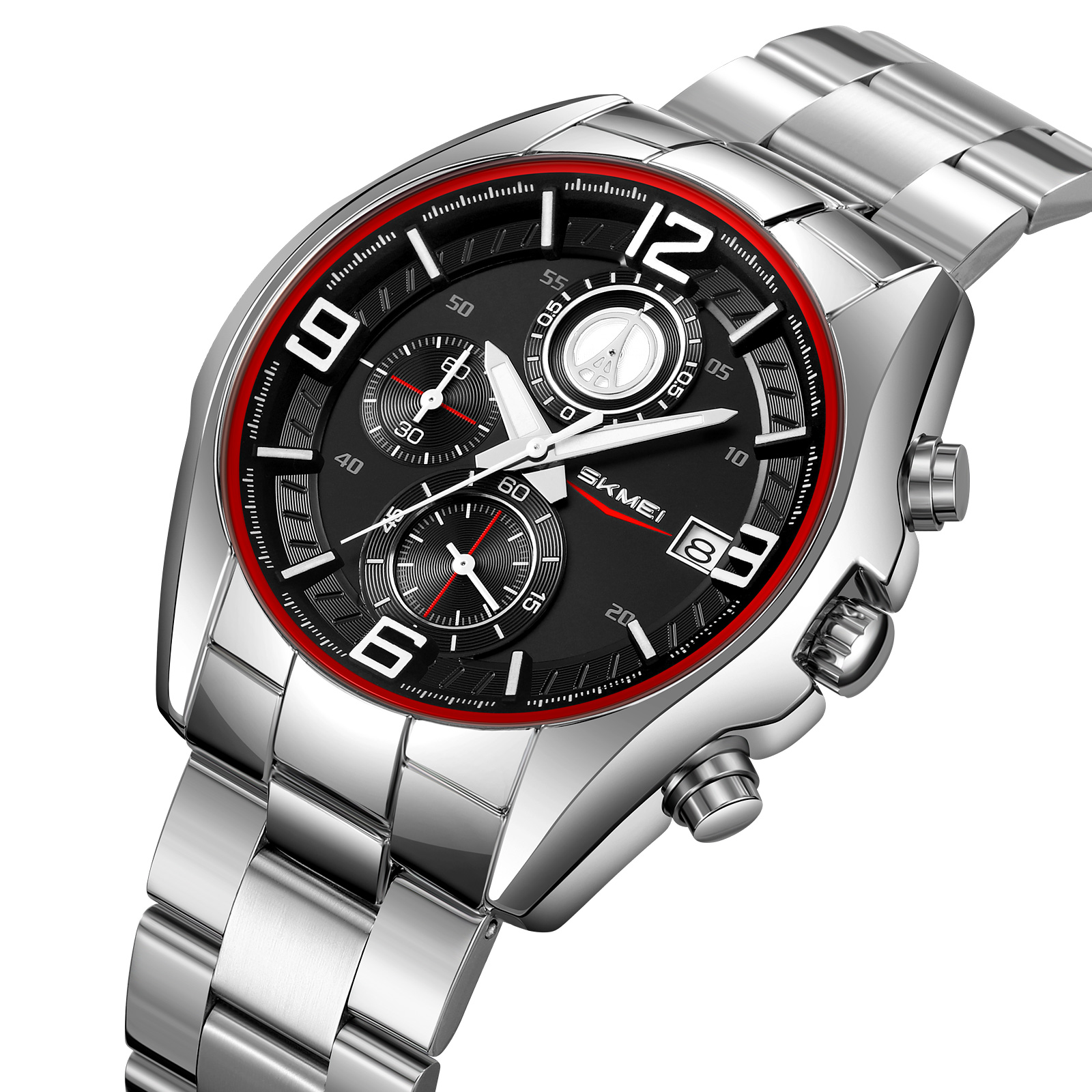 RELOJ SKMEI 9346 PLATEADO FONDO NEGRO CRONÓMETRO - 1