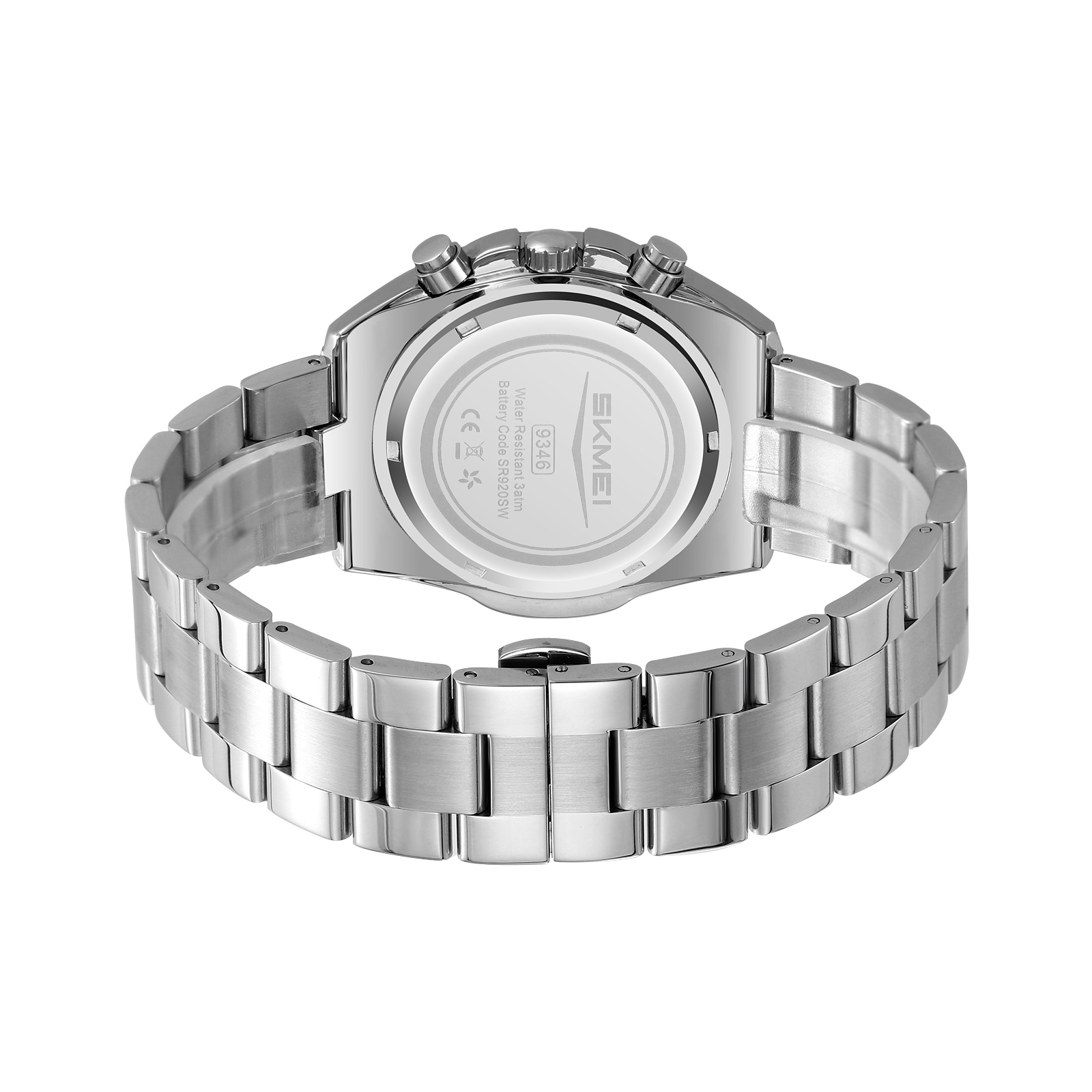 RELOJ SKMEI 9346 PLATEADO FONDO NEGRO CRONÓMETRO - 3
