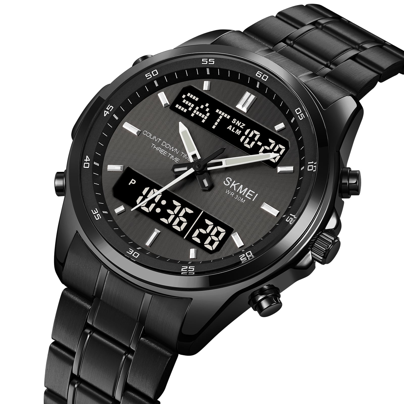 RELOJ SKMEI 2049 NEGRO CORREA ACERO DIGITAL ANALOGO - 1