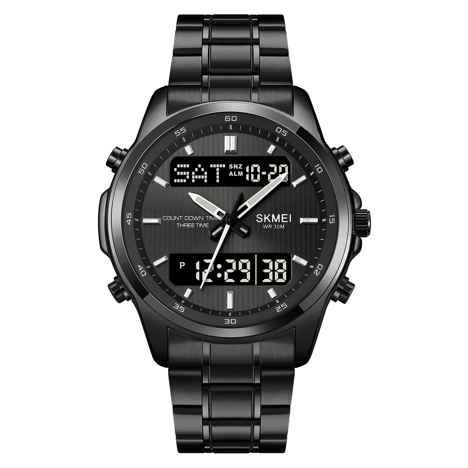 RELOJ SKMEI 2049 NEGRO CORREA ACERO DIGITAL ANALOGO - 2