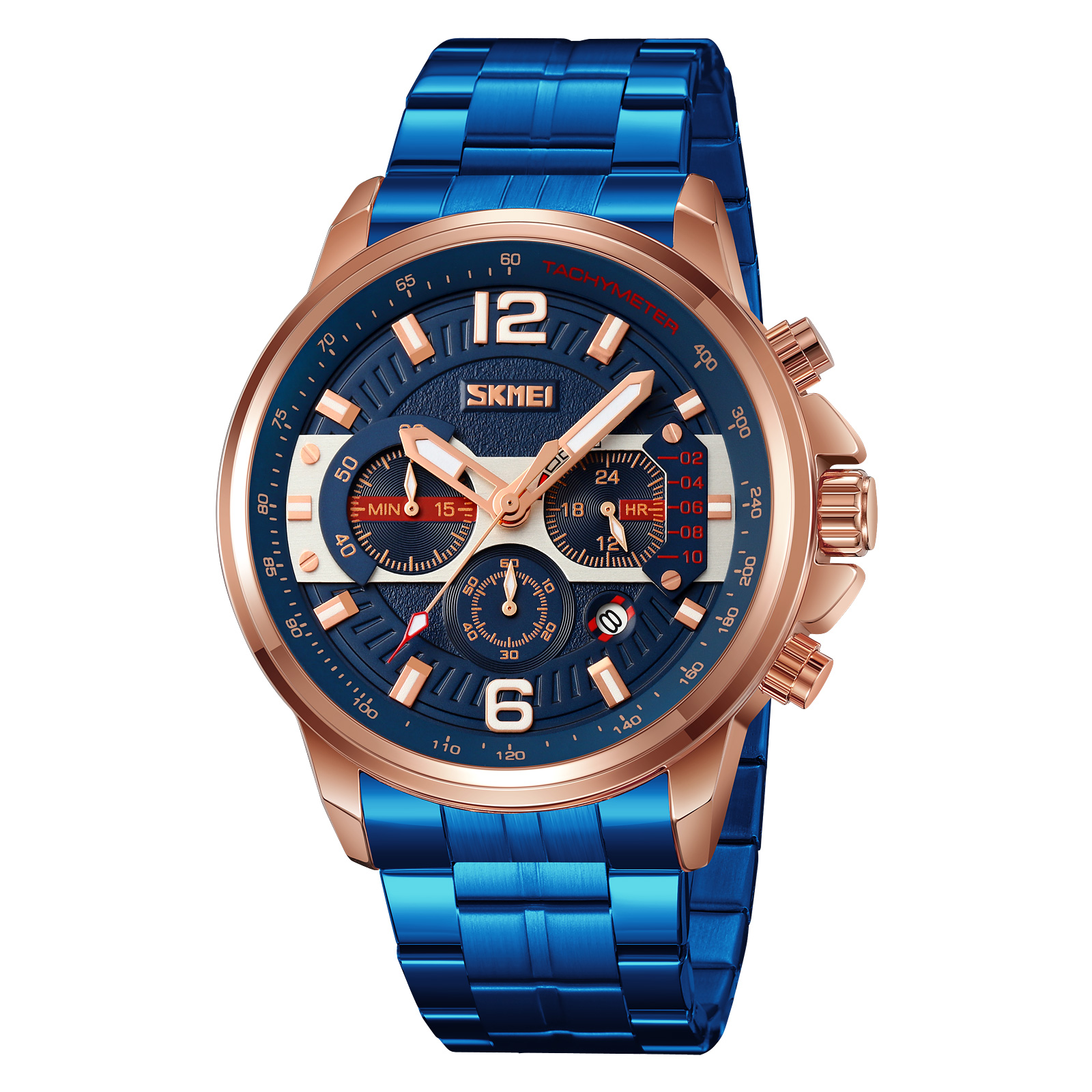 RELOJ SKMEI 9332 AZUL BORDES ORO ROSA FECHA ANALÓGO CRONÓMETRO - 1