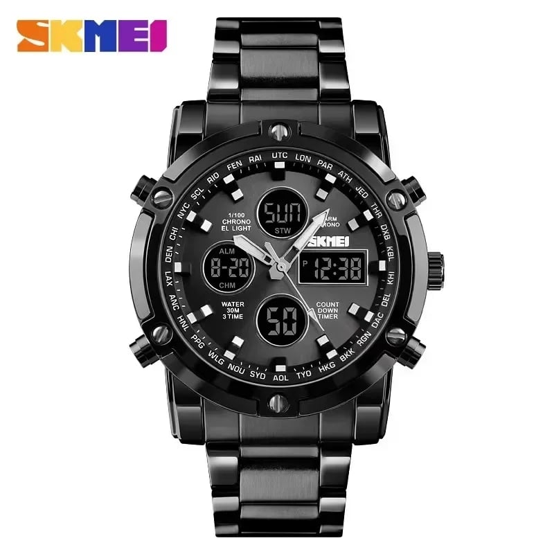 RELOJ SKMEI 1389 NEGRO CORREA ACERO DIGITAL ANALOGICO ANALOGO - 2