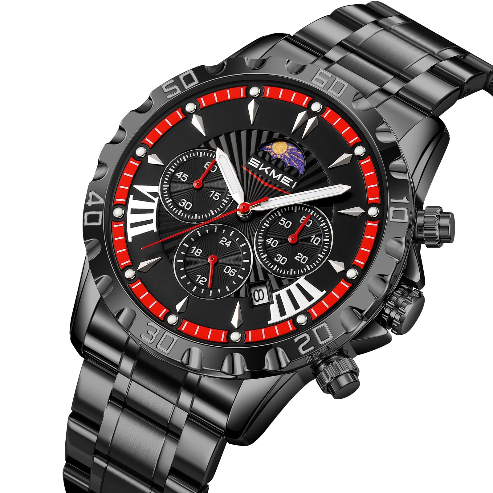 RELOJ SKMEI 9352 FASE LUNAR NEGRO CORREA ACERO ANALOGO - 1