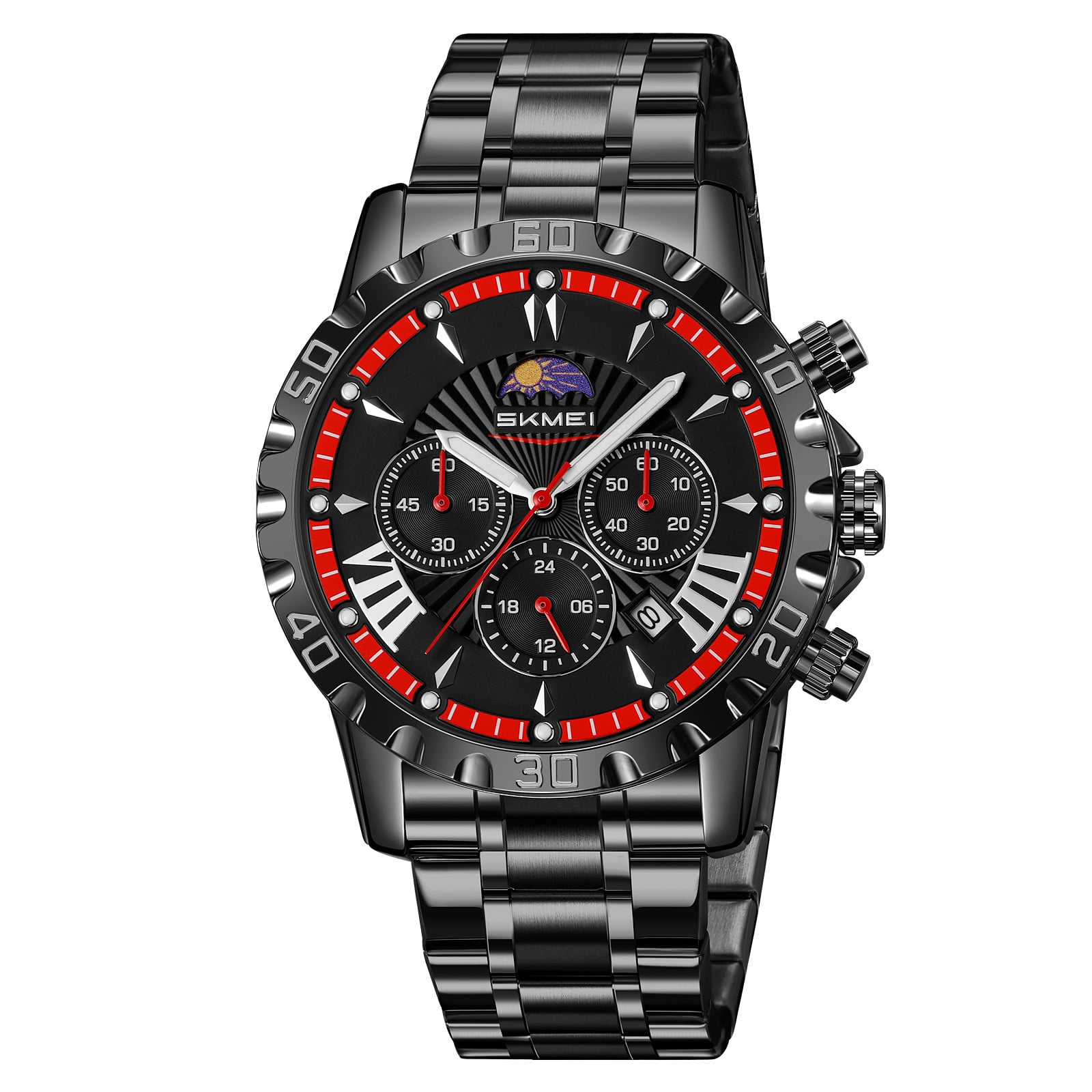 RELOJ SKMEI 9352 FASE LUNAR NEGRO CORREA ACERO ANALOGO - 2