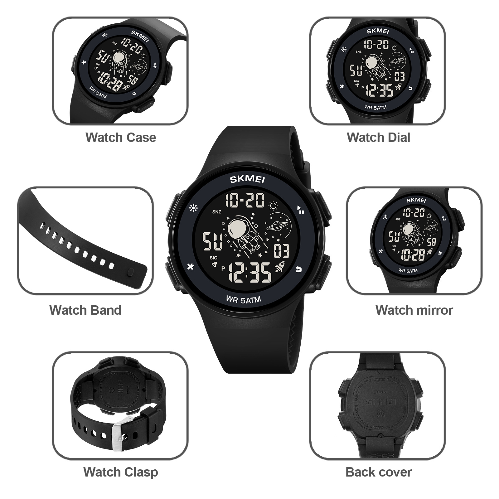 RELOJ SKMEI 2068 NEGRO ASTRONAUT CORREA SILICONA - 5