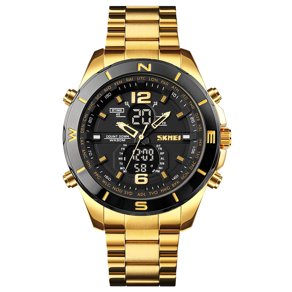 RELOJ SKMEI 1670 DORADO FONDO NEGRO ANALOGICO DIGITAL - 3