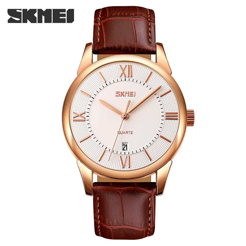 RELOJ SKMEI 9261 ORO ROSA CORREA MARRÓN DE CUERO - 2