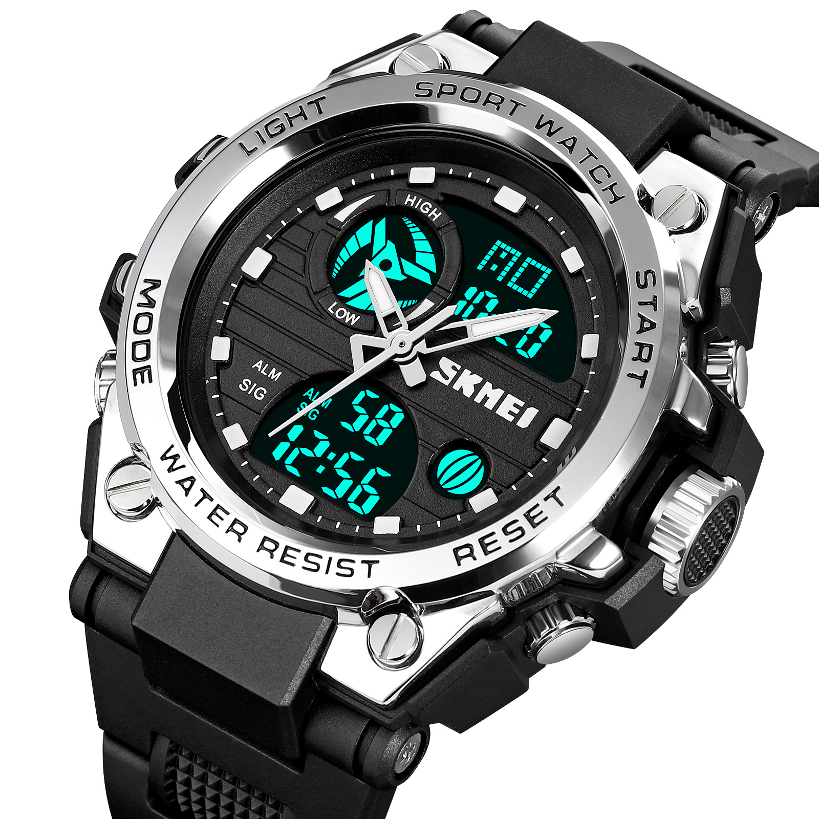 RELOJ SKMEI 2031 NEGRO BORDES PLATA CORREA SILICONA PARA CABALLERO - 1