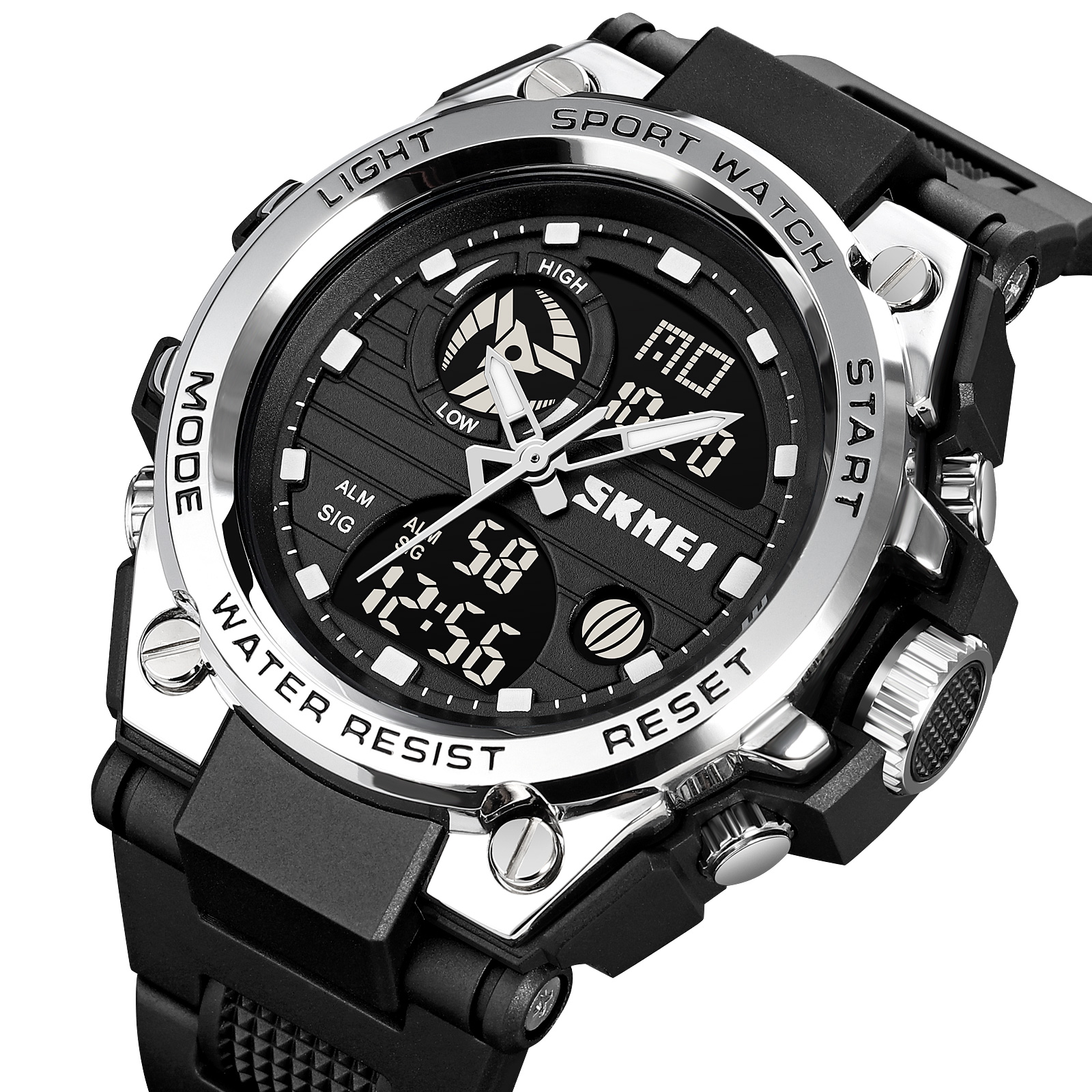RELOJ SKMEI 2031 NEGRO BORDES PLATA CORREA SILICONA PARA CABALLERO - 2