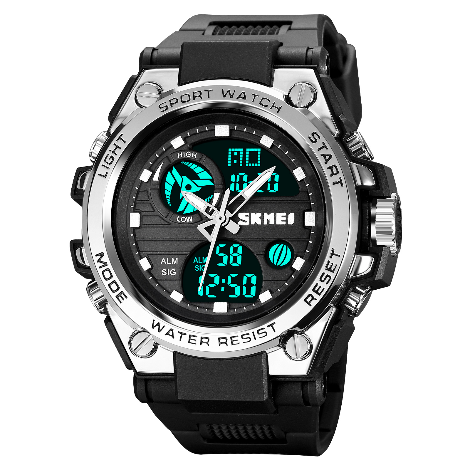 RELOJ SKMEI 2031 NEGRO BORDES PLATA CORREA SILICONA PARA CABALLERO - 4