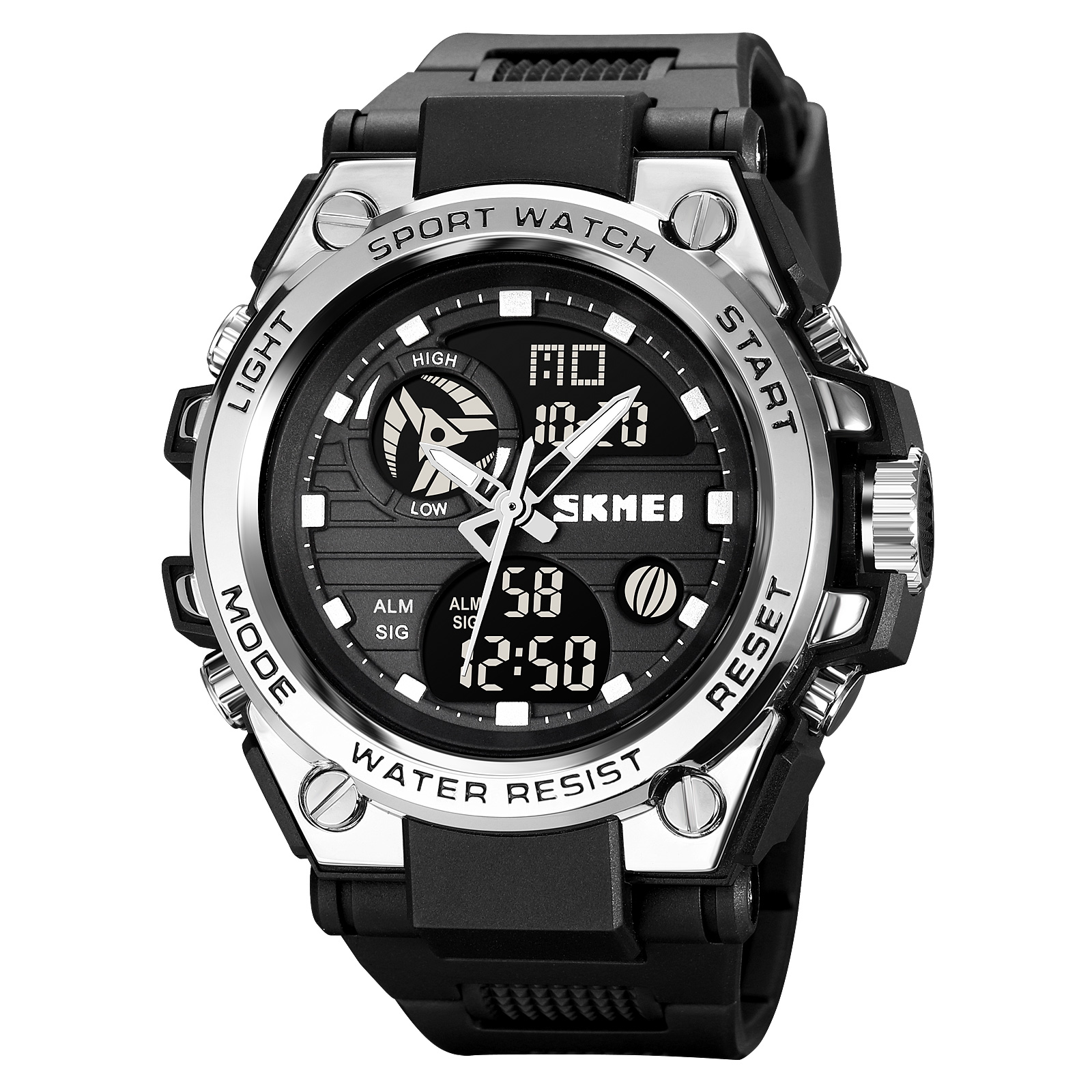 RELOJ SKMEI 2031 NEGRO BORDES PLATA CORREA SILICONA PARA CABALLERO - 5