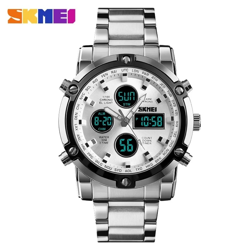 RELOJ SKMEI 1389 PLATEADO CORREA ACERO DIGITAL ANALOGICO ANALOGO - 2