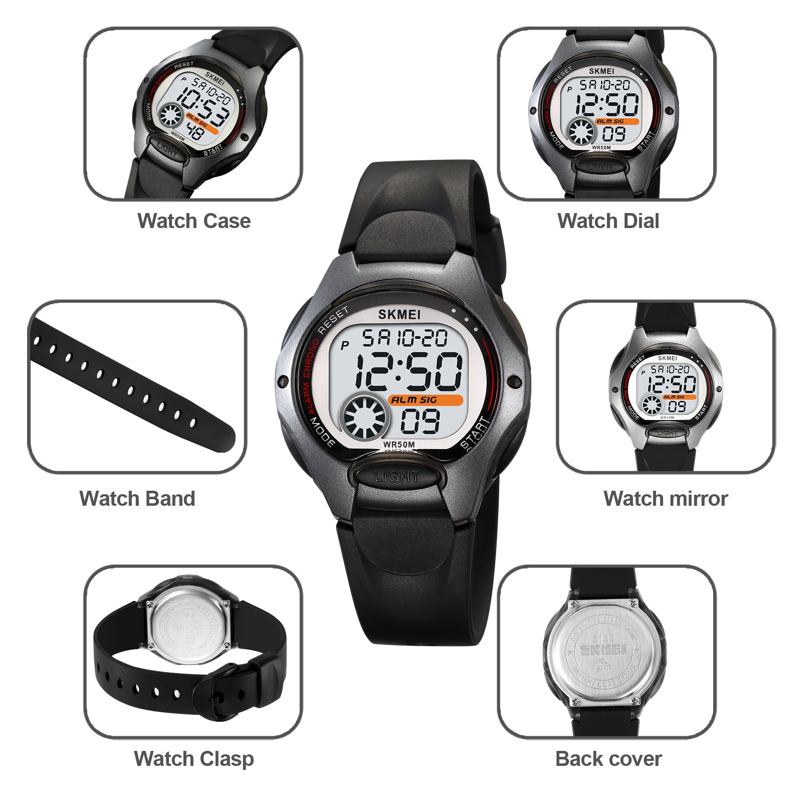 RELOJ SKMEI 2129 NEGRO CORREA SILICONA PARA NIÑOS - 3