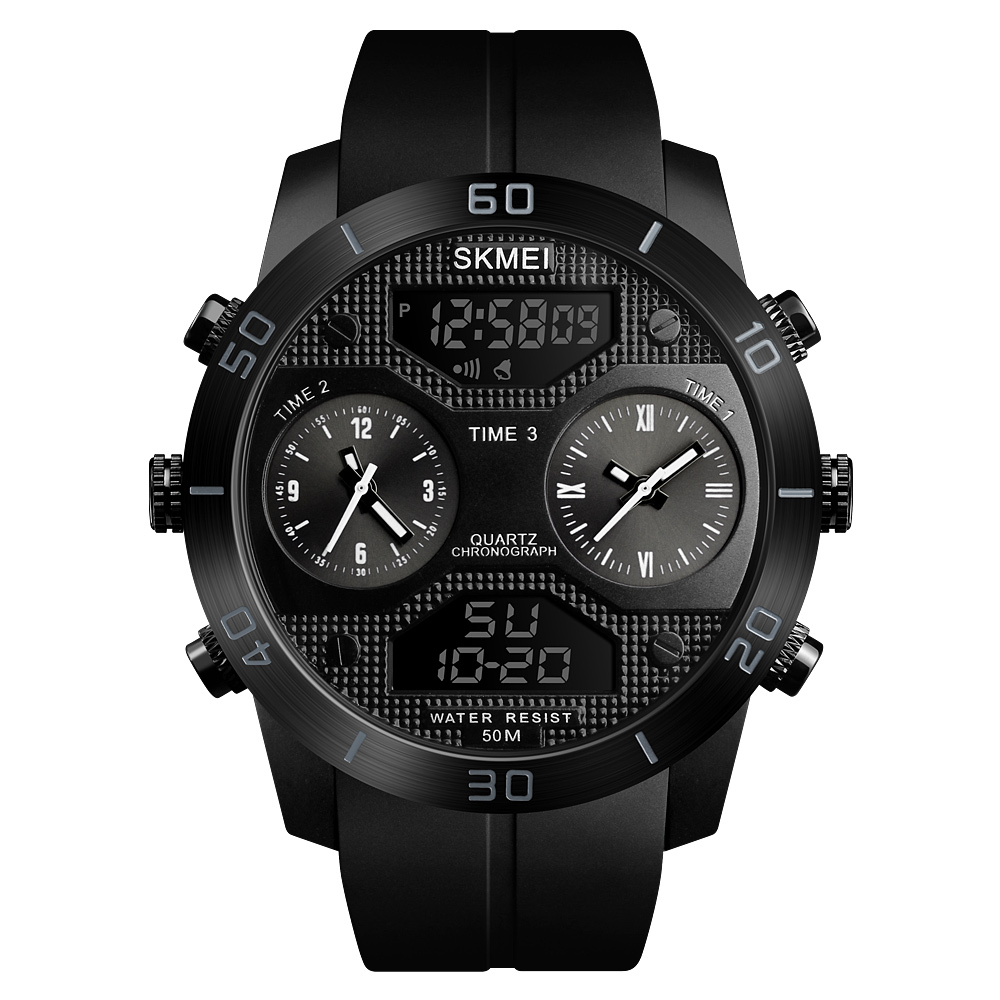 RELOJ SKMEI 1355 NEGRO 3TIME CORREA SILICONA DIGITAL ANALOGO - 1