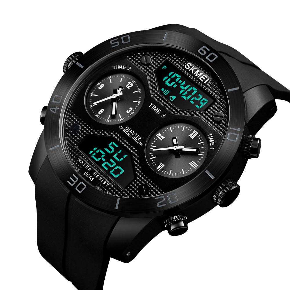 RELOJ SKMEI 1355 NEGRO 3TIME CORREA SILICONA DIGITAL ANALOGO - 2