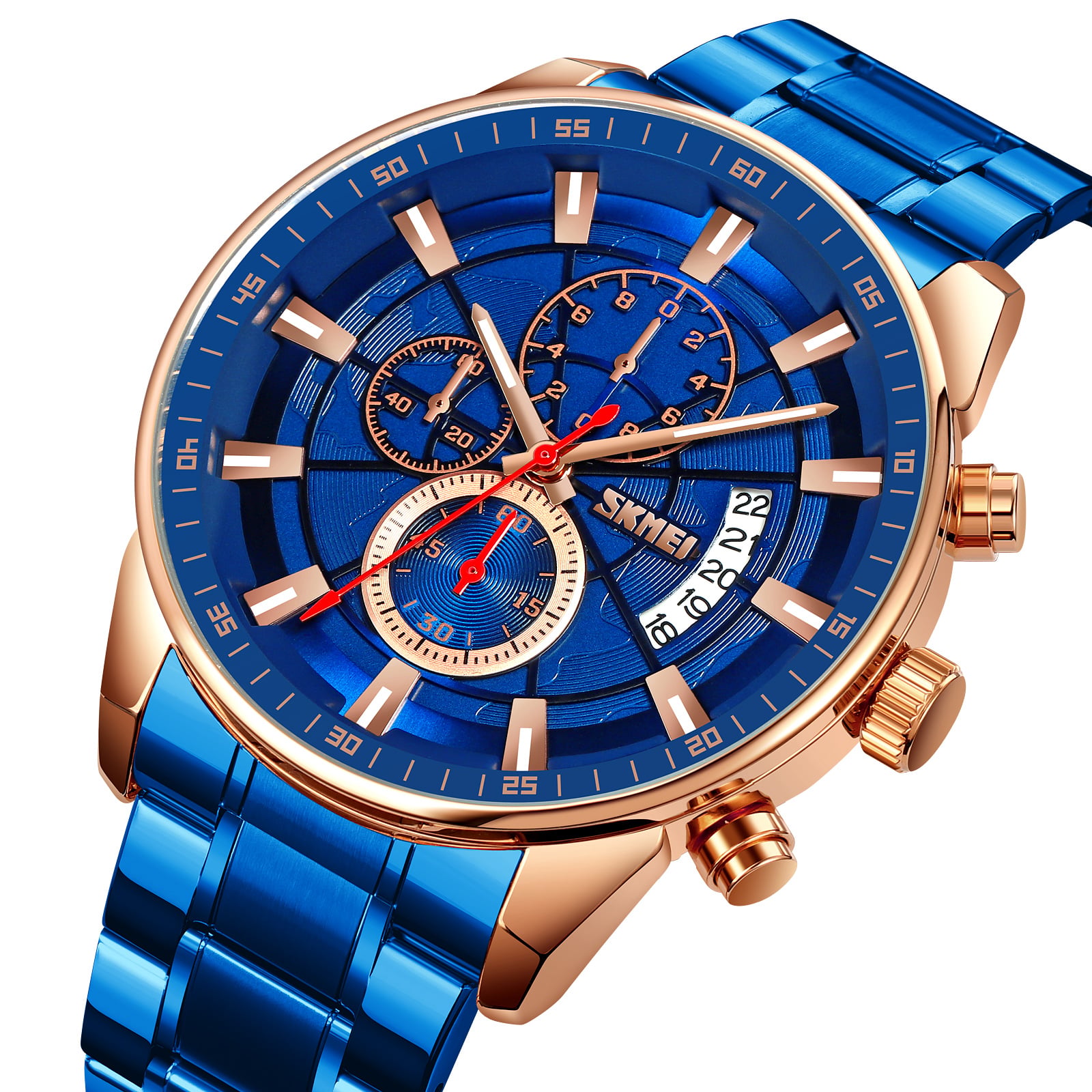 RELOJ SKMEI 9285 AZUL CORREA ACERO CRONOMETRO - 1