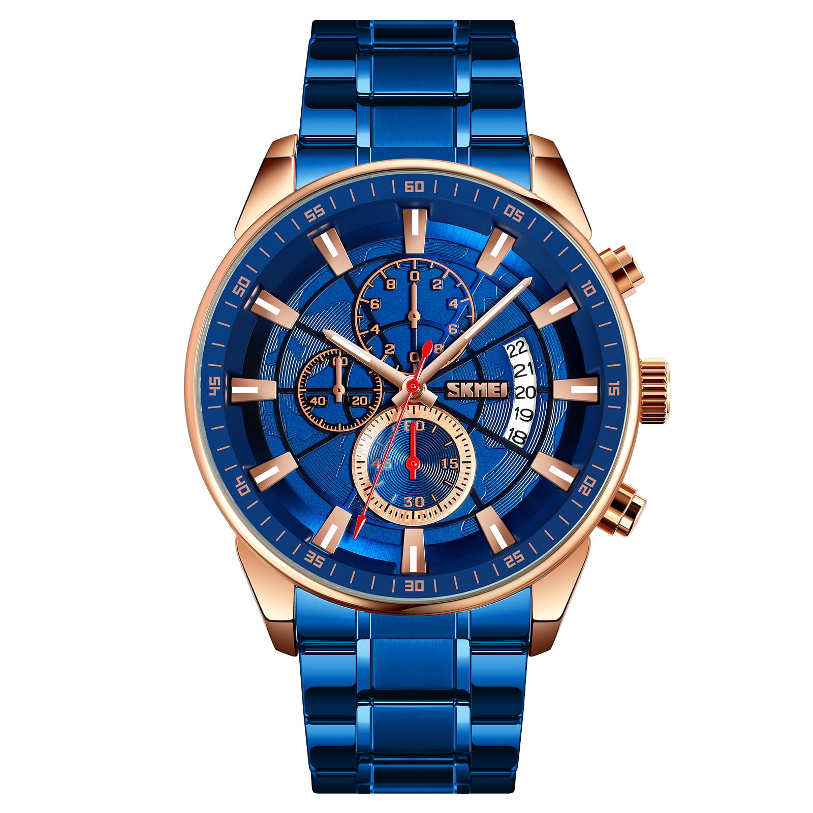 RELOJ SKMEI 9285 AZUL CORREA ACERO CRONOMETRO - 2
