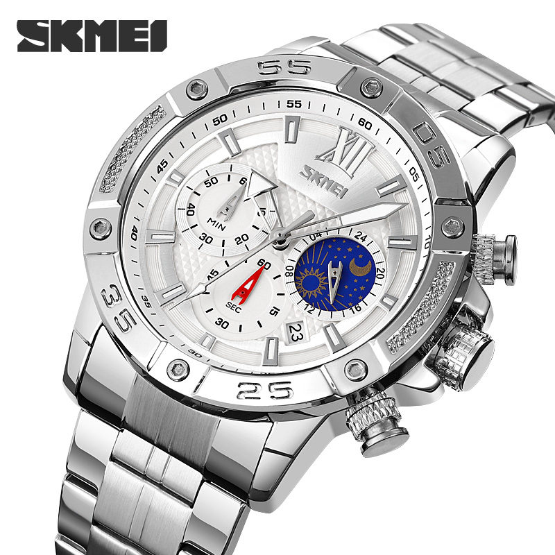 RELOJ SKMEI 9235 MOON PHASE PLATEADO CRONÓMETRO - 1