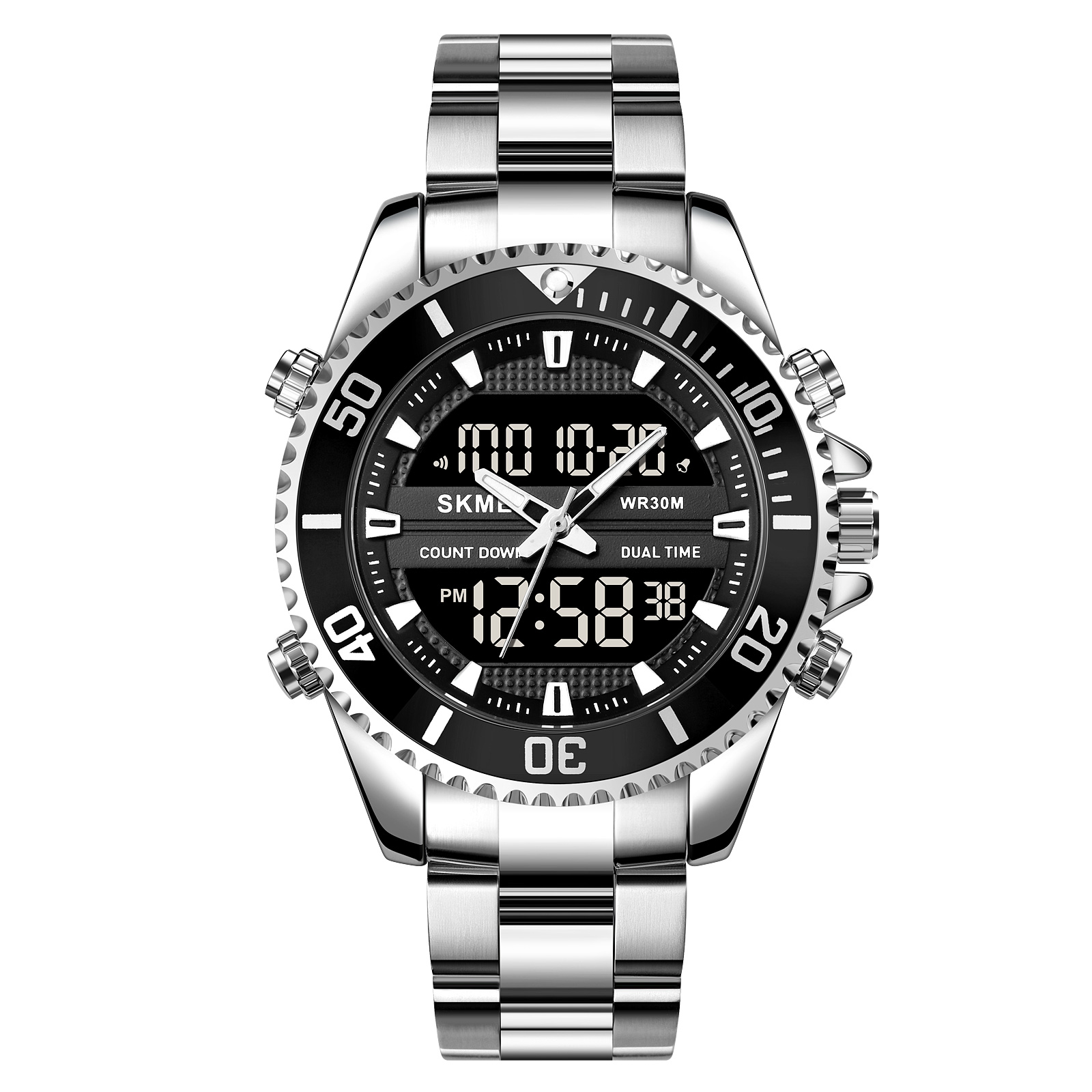 RELOJ SKMEI 1850 PLATEADO FONDO NEGRO DUAL ACERO - 5