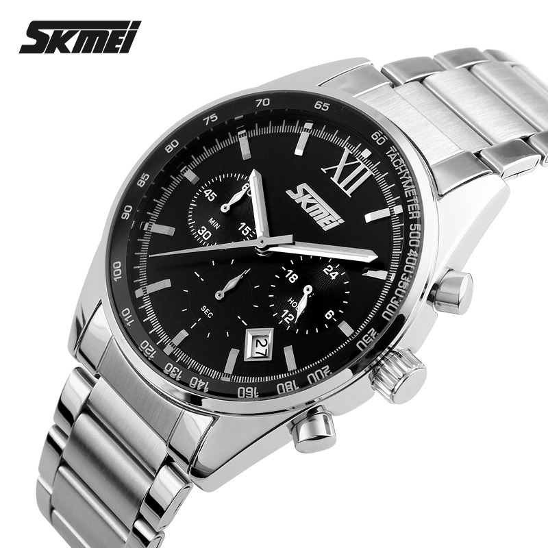 RELOJ SKMEI 9096 PLATEADO FONDO NEGRO CRONÓMETRO - 2