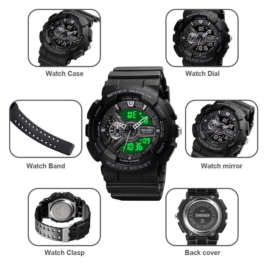 RELOJ SKMEI 1688 NEGRO CORREA SILICONA - 1