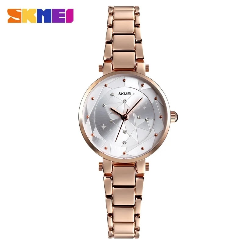 RELOJ SKMEI 1411 ORO ROSA CONSTELACION CORREA ACERO PARA MUJER - 1