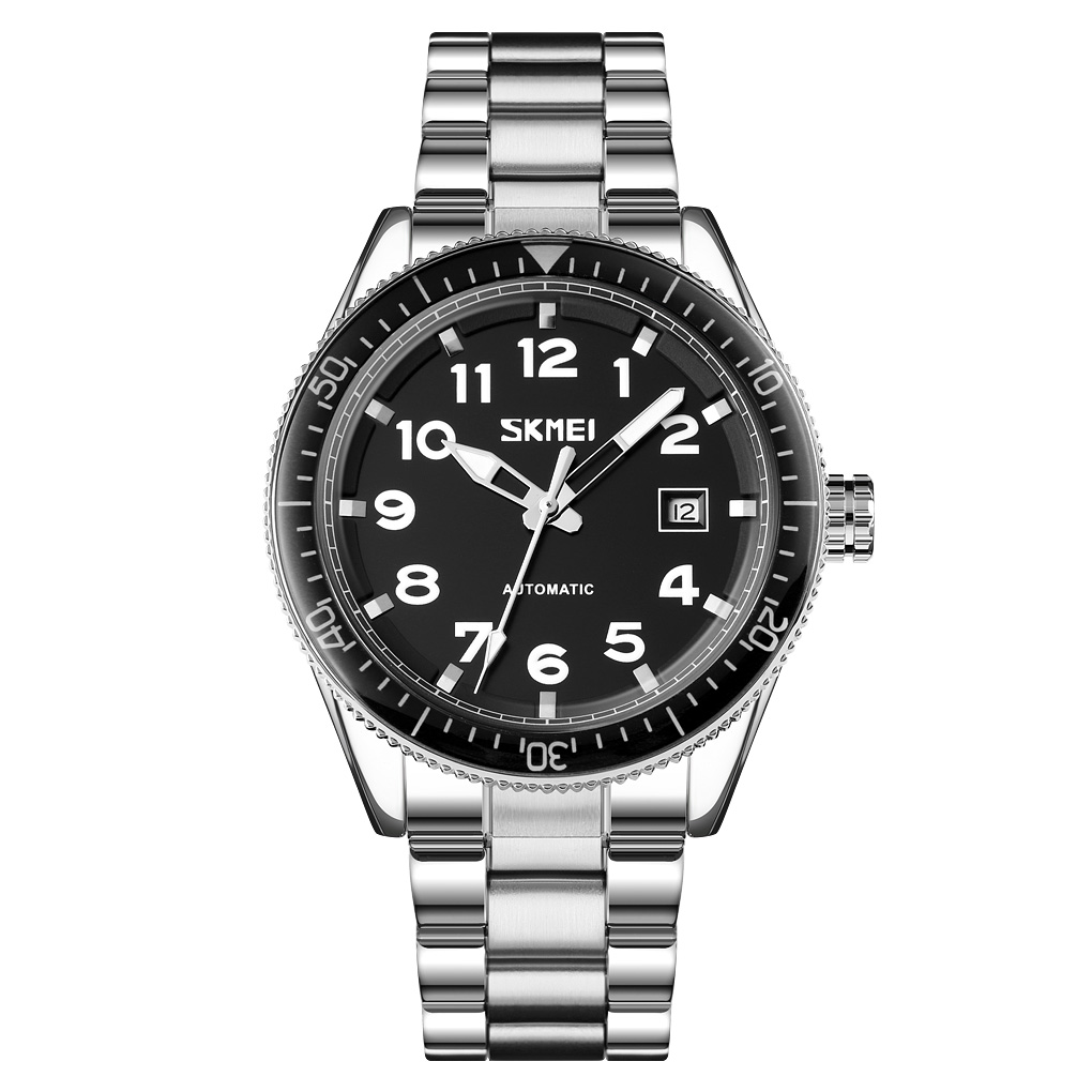 RELOJ SKMEI 9232 PLATEADO ACERO FONDO NEGRO CRONÓMETRO - 2