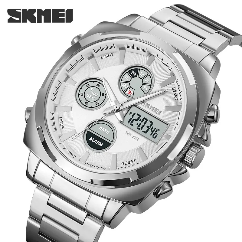 RELOJ SKMEI 1673 PLATEADO CORREA ACERO DIGITAL ANALOGO - 1