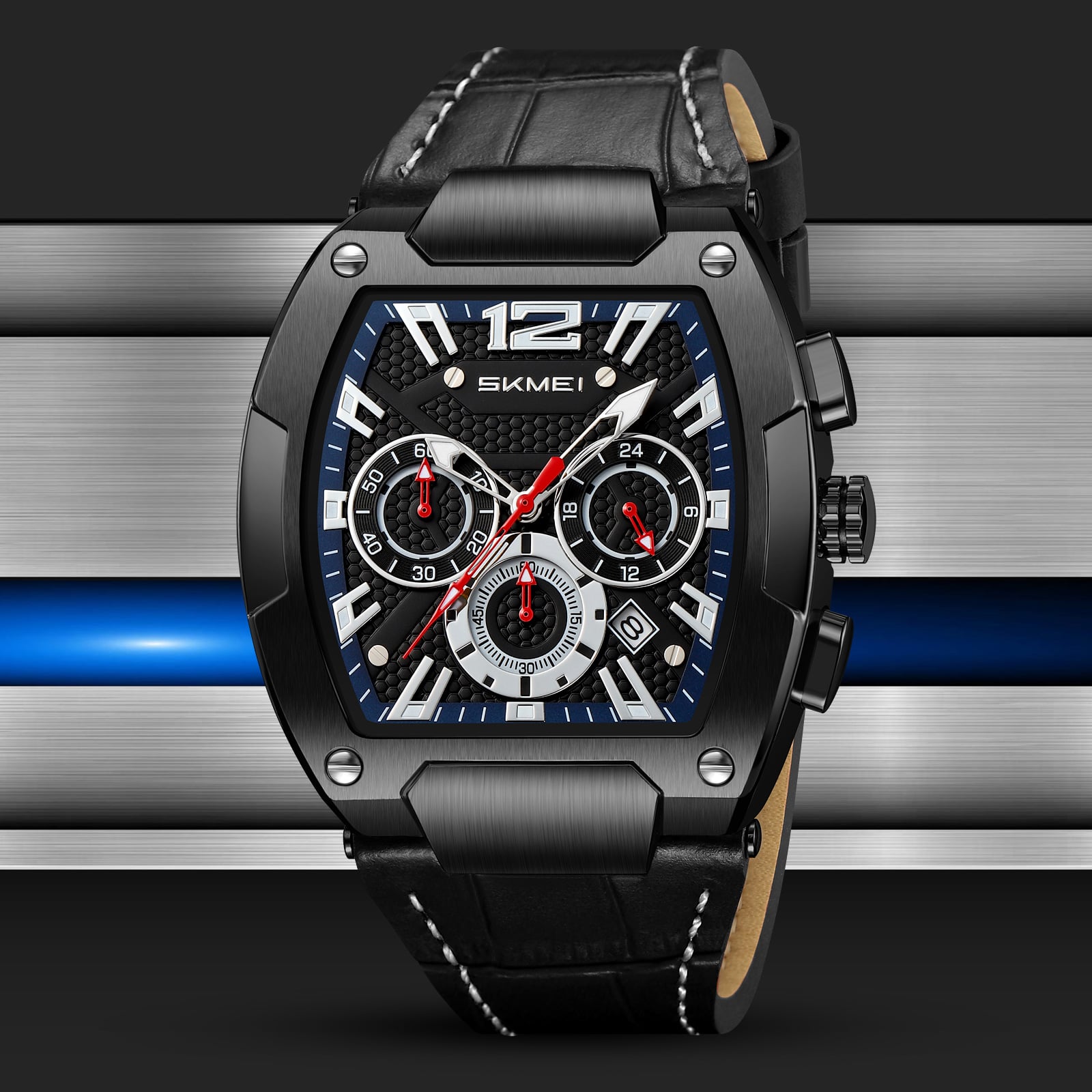 RELOJ SKMEI 9357 3 DIALES Y CRONÓMETRO CORREA DE CUERO CABALLERO - 4