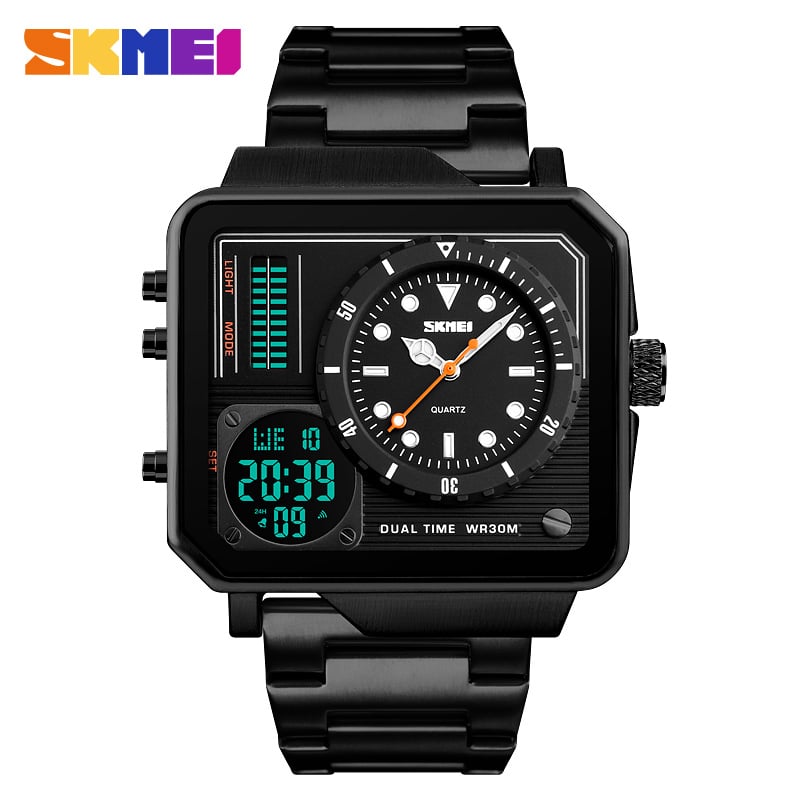 RELOJ SKMEI 1392 NEGRO CORREA ACERO DIGITAL ANALOGICO - 1