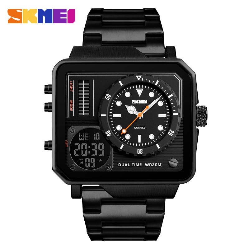 RELOJ SKMEI 1392 NEGRO CORREA ACERO DIGITAL ANALOGICO - 2