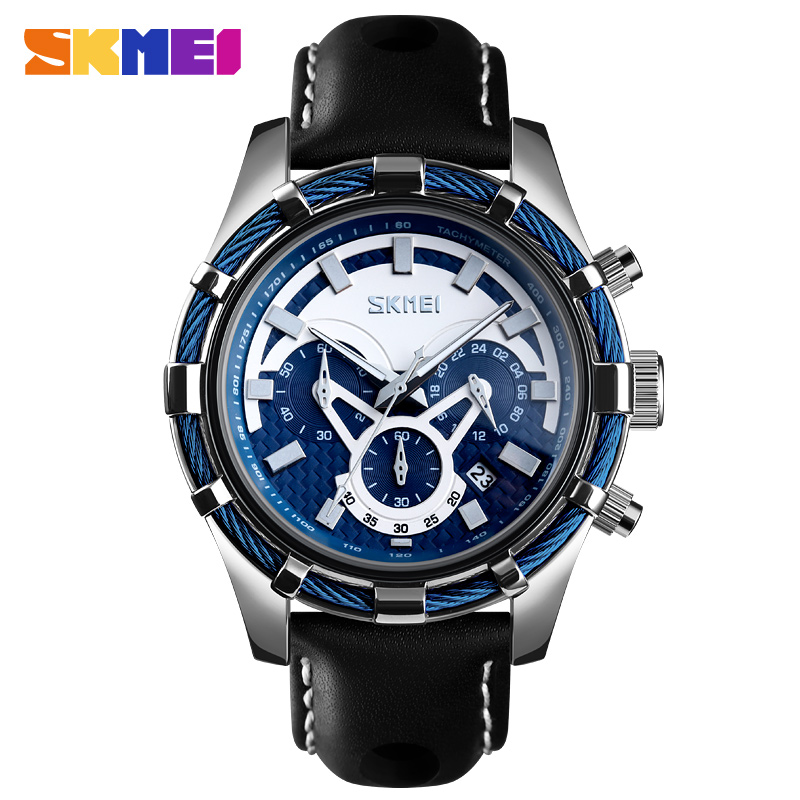 RELOJ SKMEI 9189 AZUL CORREA DE CUERO - 1