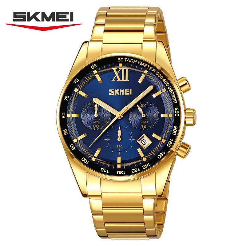 RELOJ SKMEI 9096 CRONÓMETRO 3 DIALES CORREA ACERO PARA CABALLERO - 1