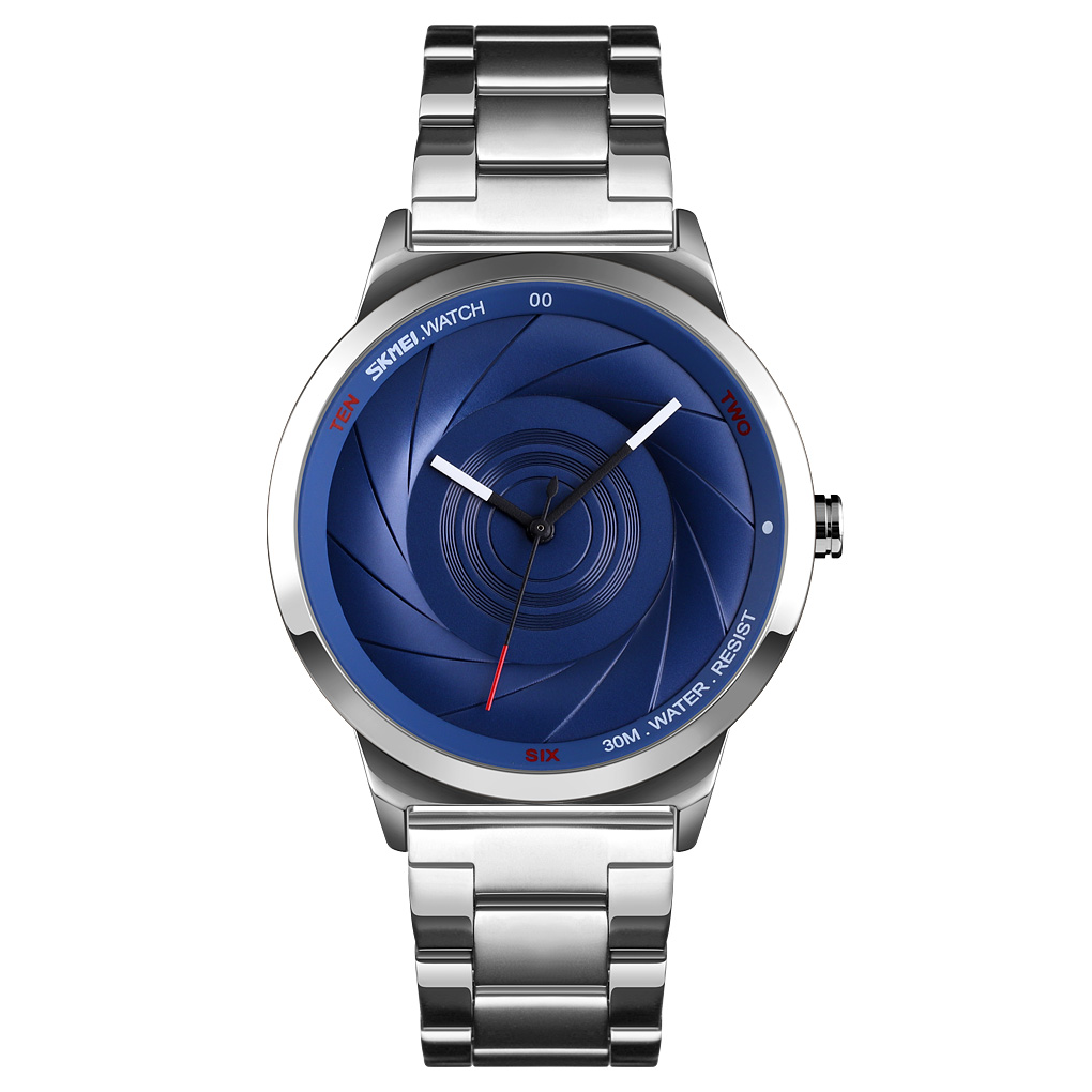 RELOJ SKMEI 9210 PLATEADO FONDO AZUL ANALÓGO CORREA ACERO - 2