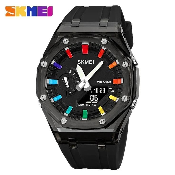 RELOJ SKMEI 2100 NEGRO CORREA SILICONA HORA MUNDIAL - 1