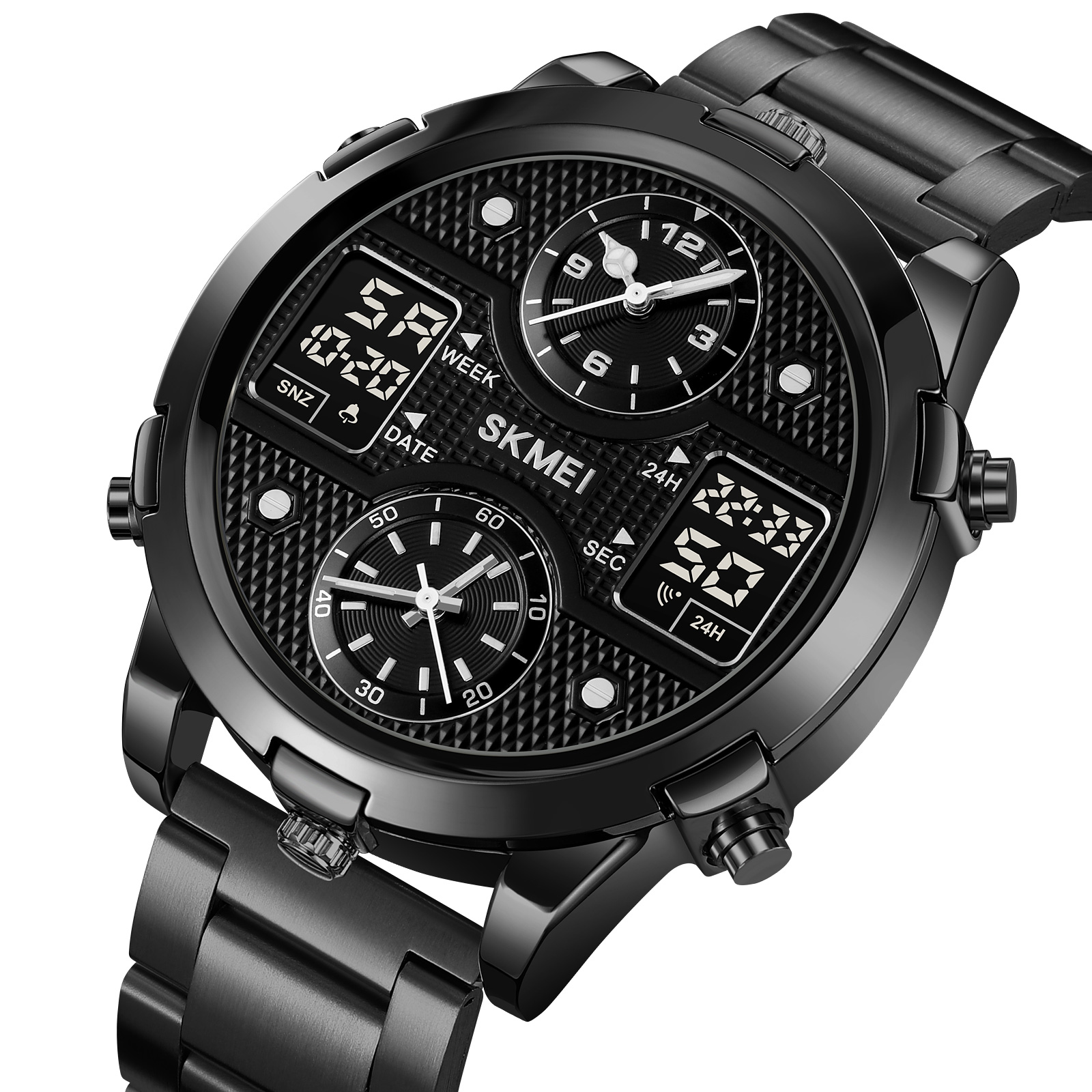 RELOJ SKMEI 2212 NEGRO 6 BOTONES CORREA ACERO DIGITAL ANALOGO - 1