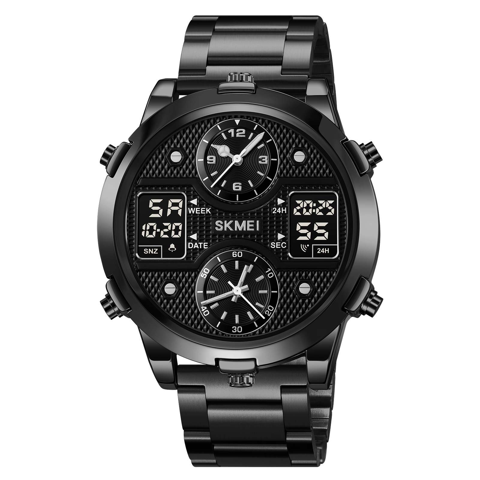RELOJ SKMEI 2212 NEGRO 6 BOTONES CORREA ACERO DIGITAL ANALOGO - 2