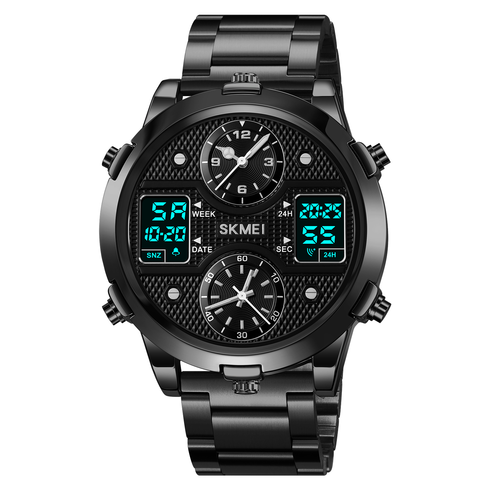 RELOJ SKMEI 2212 NEGRO 6 BOTONES CORREA ACERO DIGITAL ANALOGO - 4