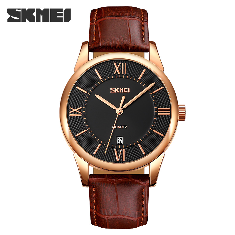 RELOJ SKMEI 9261 FONDO NEGRO CORREA MARRÓN DE CUERO - 2