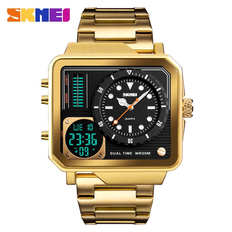 RELOJ SKMEI 1392 DORADO CORREA ACERO DIGITAL ANALOGICO - 1