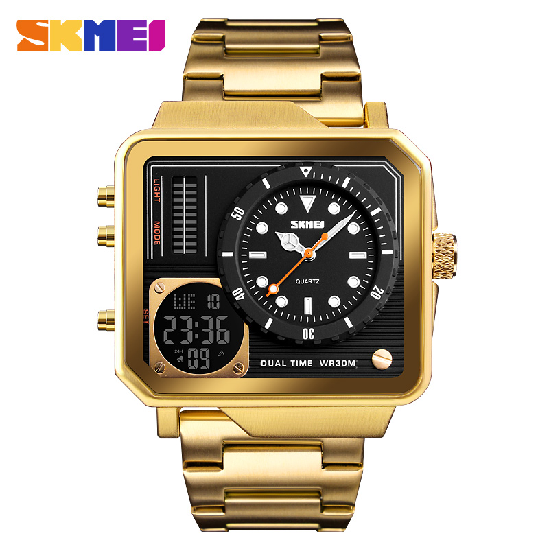 RELOJ SKMEI 1392 DORADO CORREA ACERO DIGITAL ANALOGICO - 2